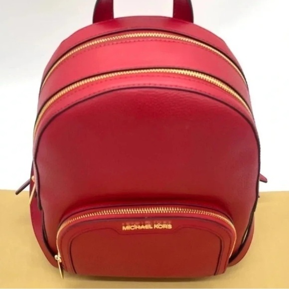 Michael Kors Medium Jaycee Backpack Red/Gold - Picture 3 of 13